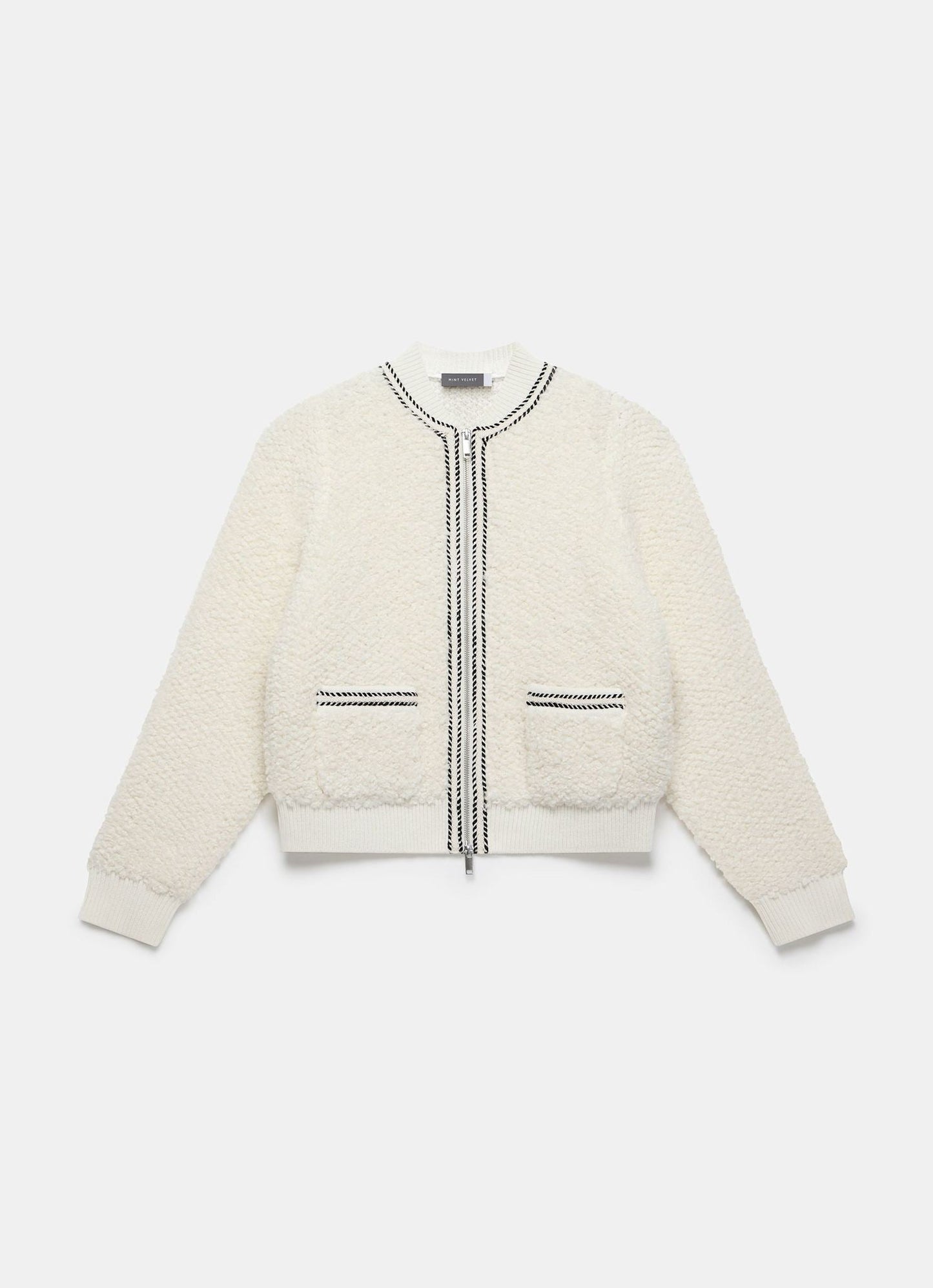 Cream Boucle Bomber Jacket