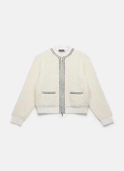 Cream Boucle Bomber Jacket