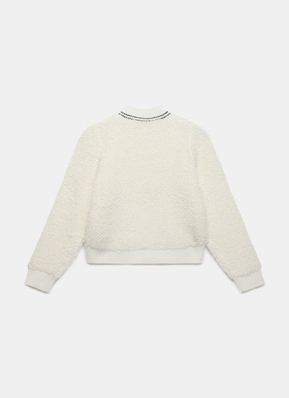 Cream Boucle Bomber Jacket