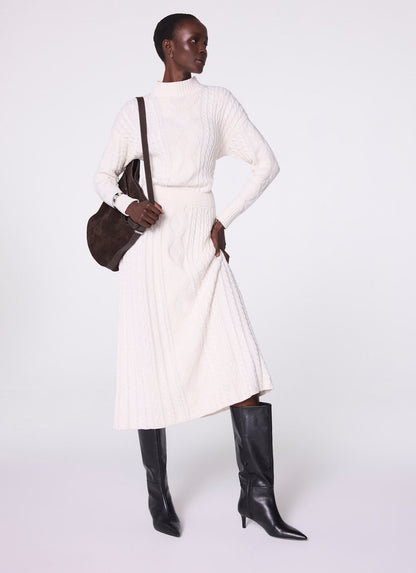 Cream Cable Knit Midi Dress