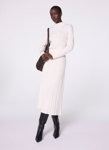 Cream Cable Knit Midi Dress