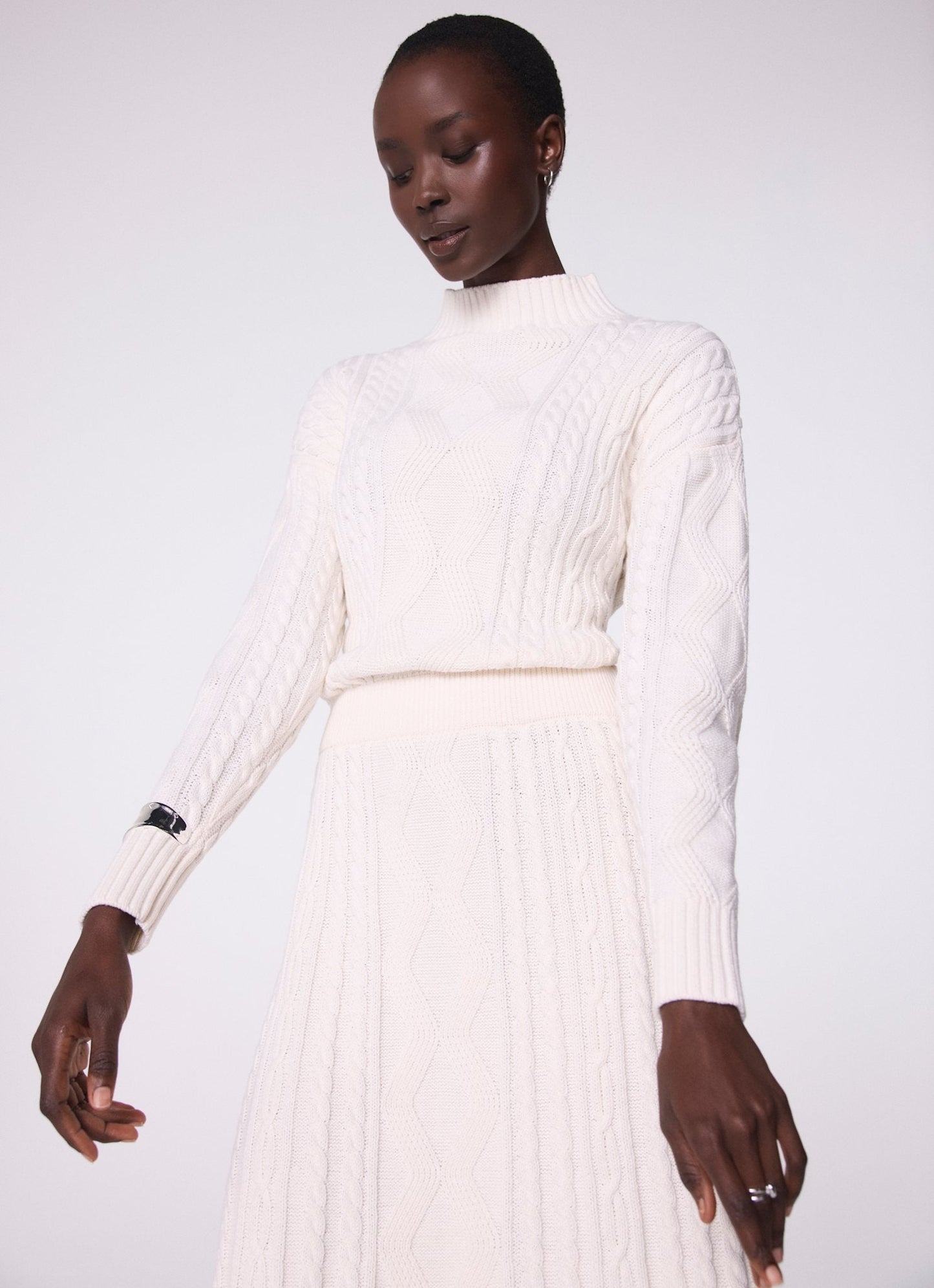 Cream Cable Knit Midi Dress
