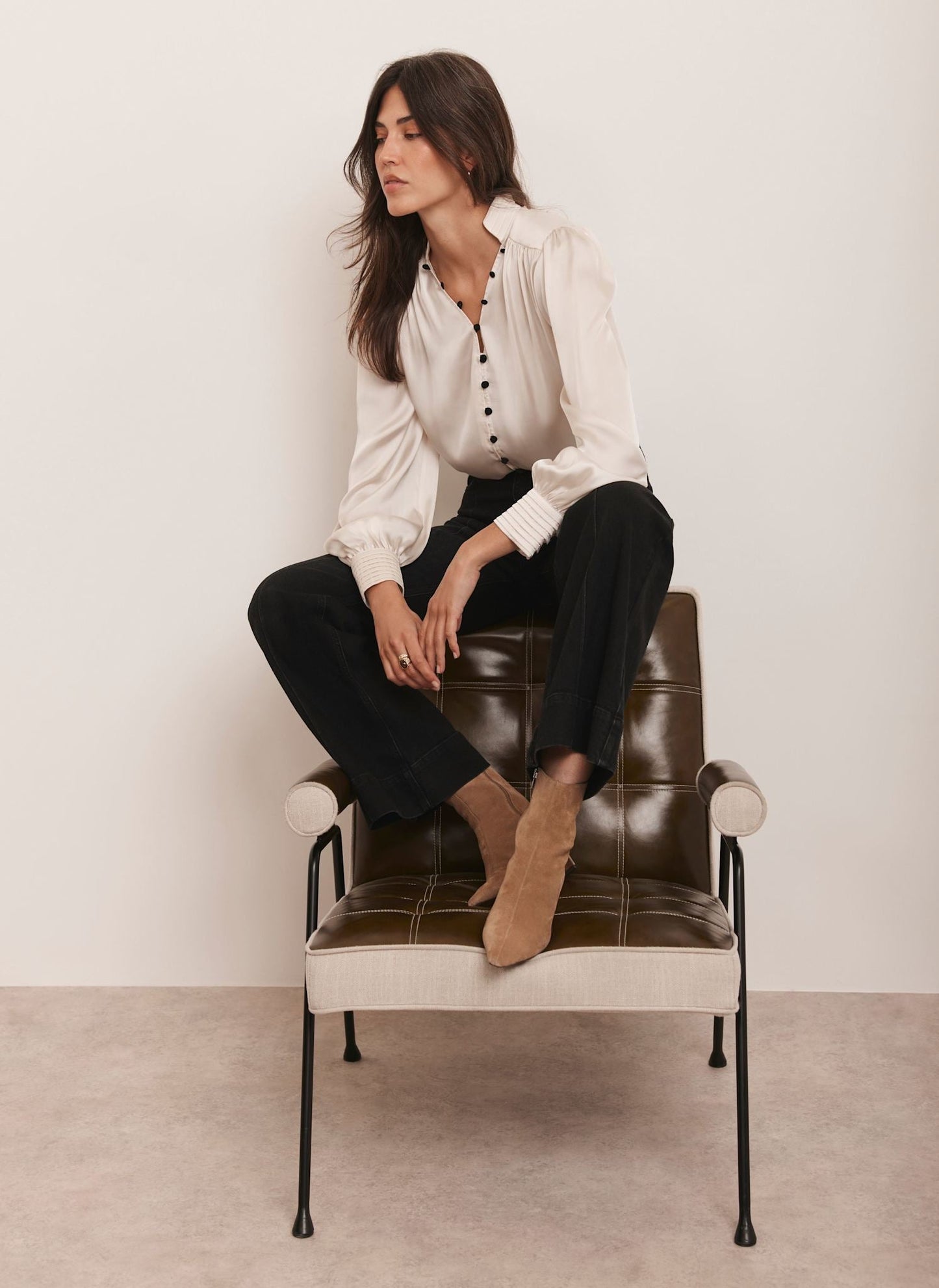 Cream Contrast Satin Blouse