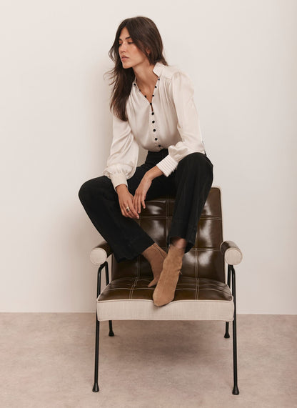 Cream Contrast Satin Blouse