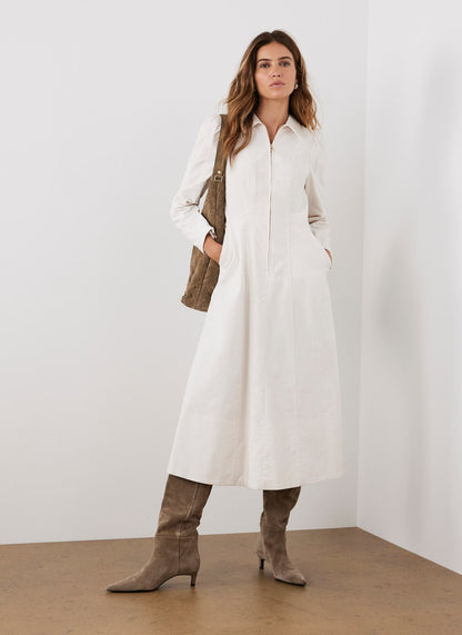 Cream Corduroy Midi Dress