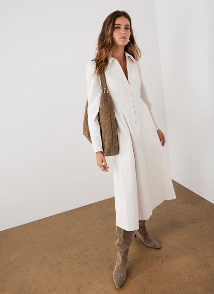 Cream Corduroy Midi Dress