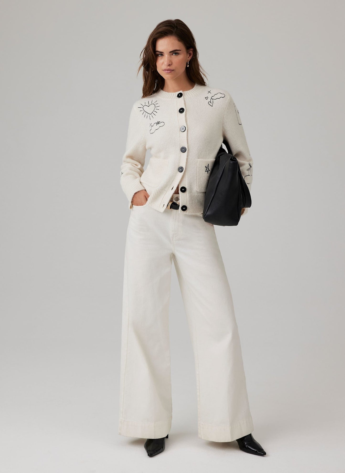 White Embroidered Knit Cardigan