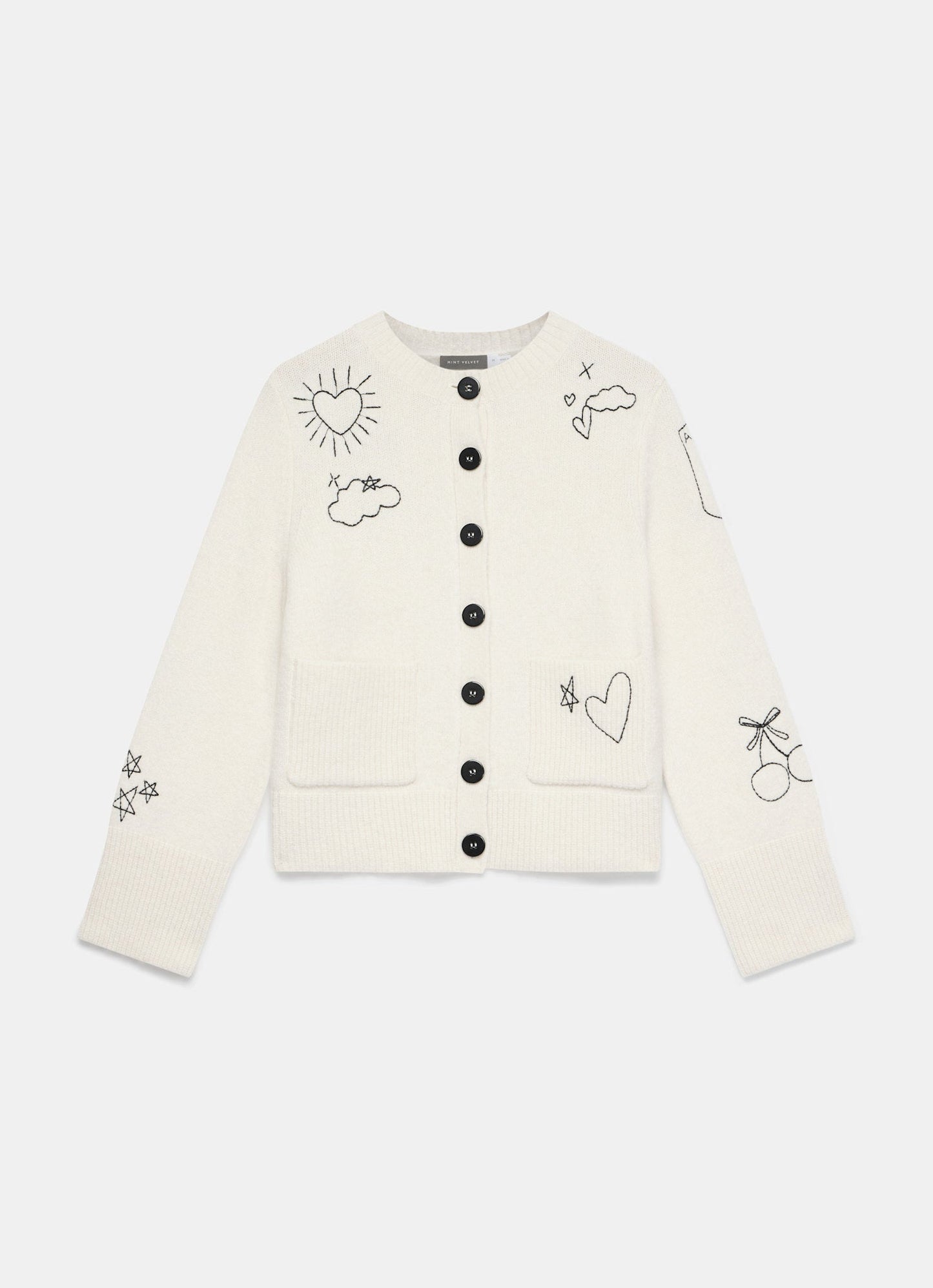 White Embroidered Knit Cardigan