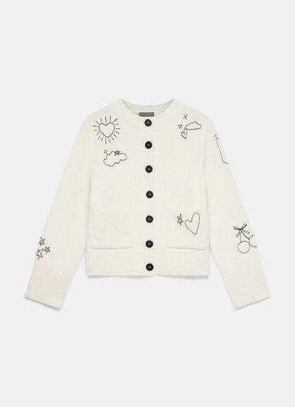 White Embroidered Knit Cardigan