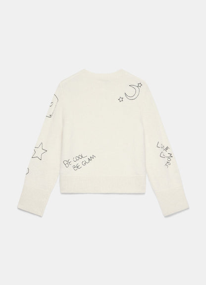 White Embroidered Knit Cardigan