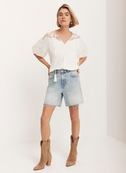 Cream Cotton Embroidered Top