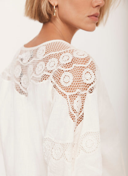Cream Cotton Embroidered Top