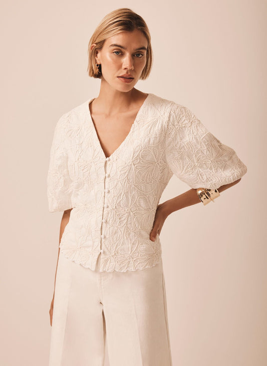 Cream Embroidered Detail Top