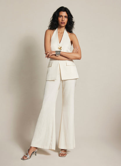 Cream Satin Flared Trousers