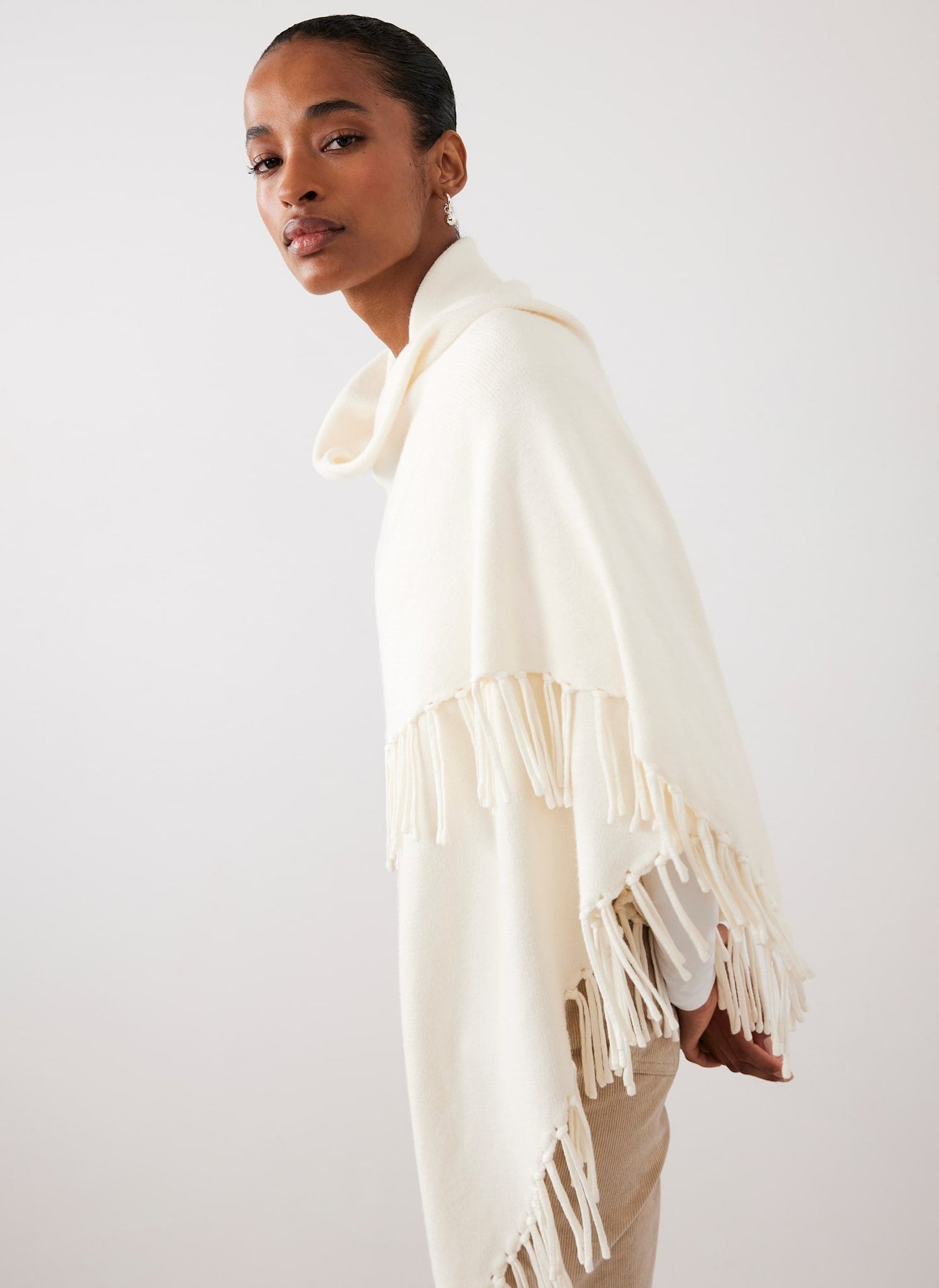 Cream Fringed Triangle Shawl