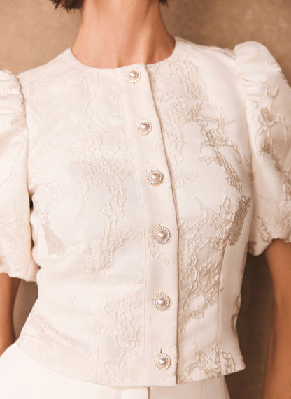 Cream Jacquard Detail Top