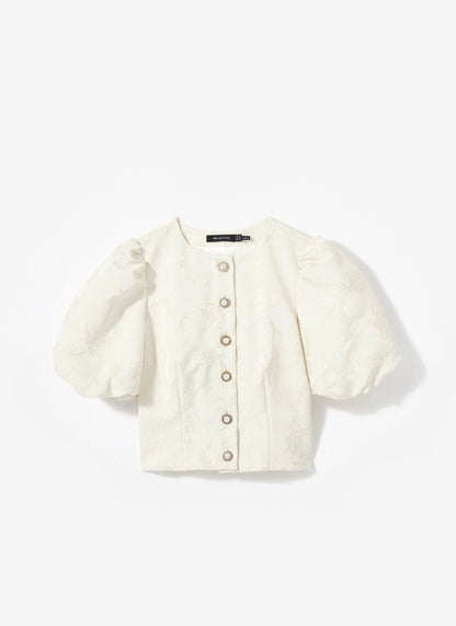 Cream Jacquard Detail Top