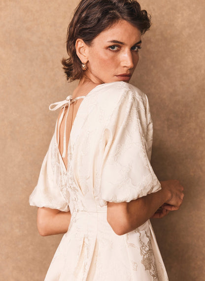 Cream Jacquard Midi Dress