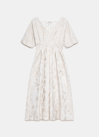 Cream Jacquard Midi Dress