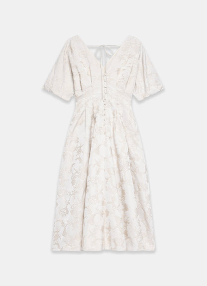 Cream Jacquard Midi Dress