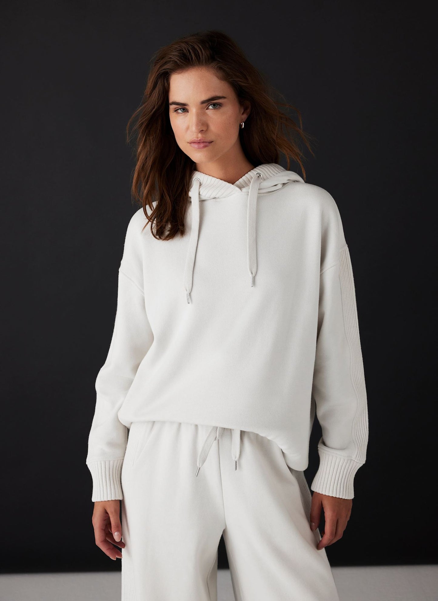 Cream Cotton Blend Hooded Sweatshirt