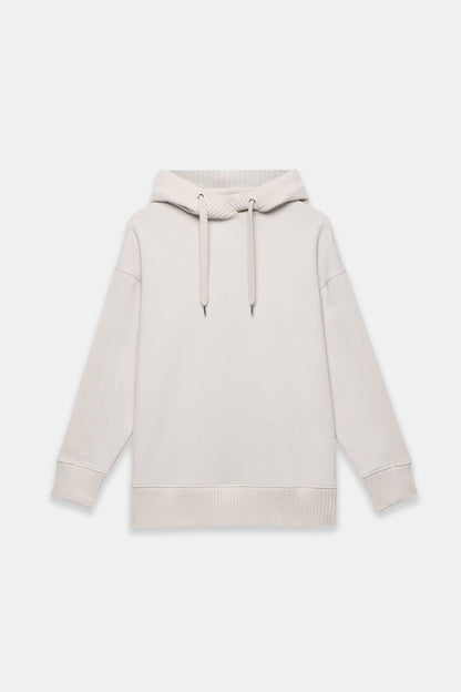 Cream Cotton Blend Hooded Sweatshirt
