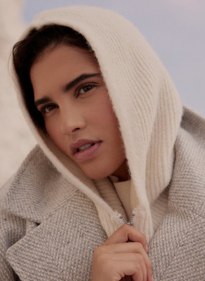 Cream Ribbed Knitted Hood