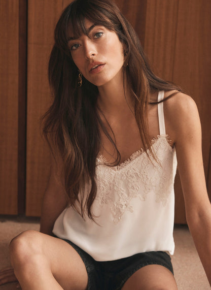 Cream Lace Trim Camisole Top