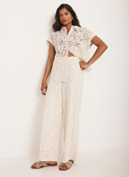 Cream Lace Wide Trousers