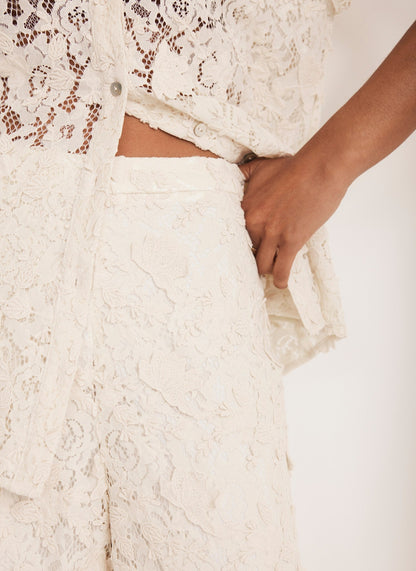 Cream Lace Wide Trousers
