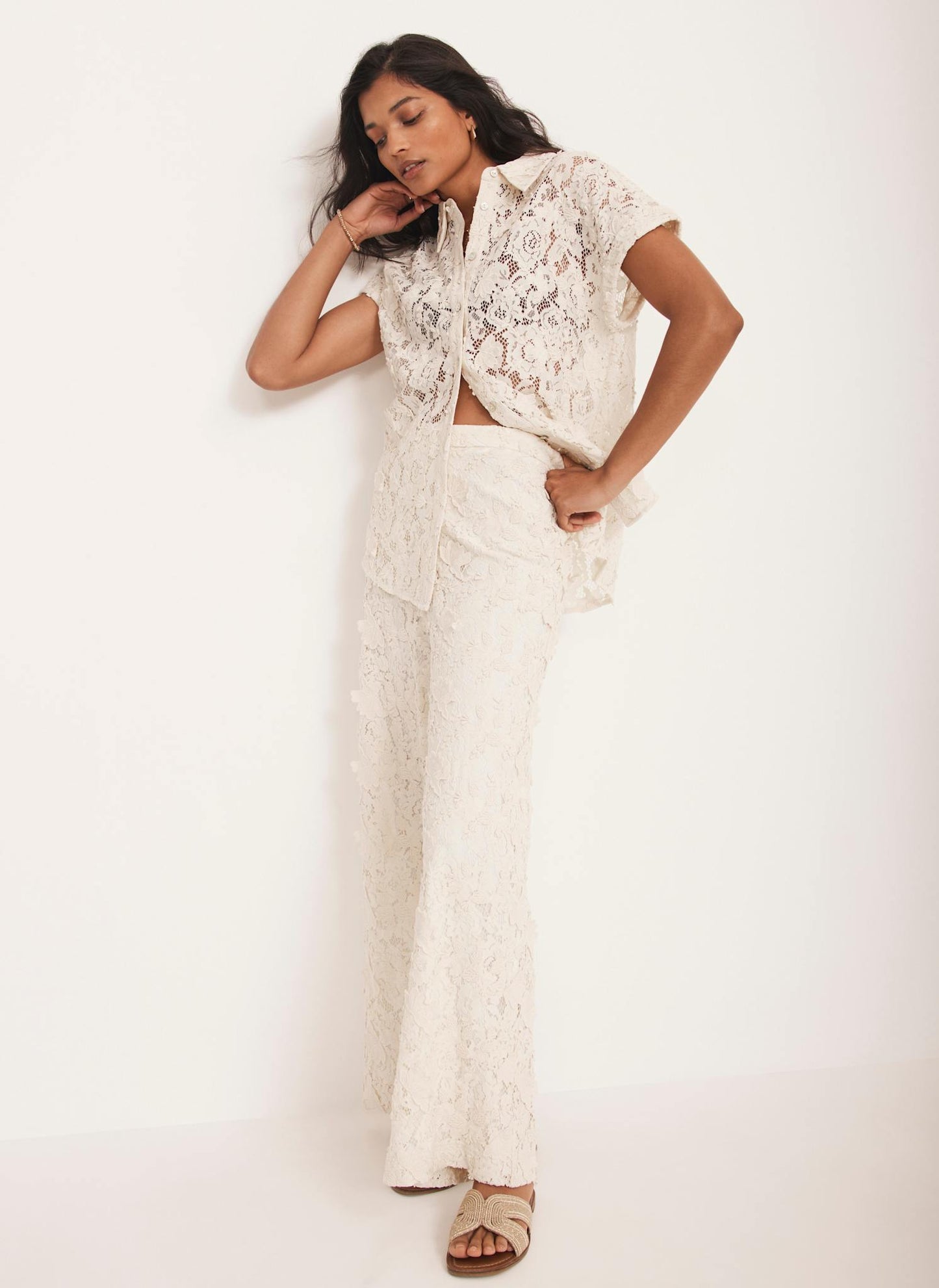Cream Lace Wide Trousers