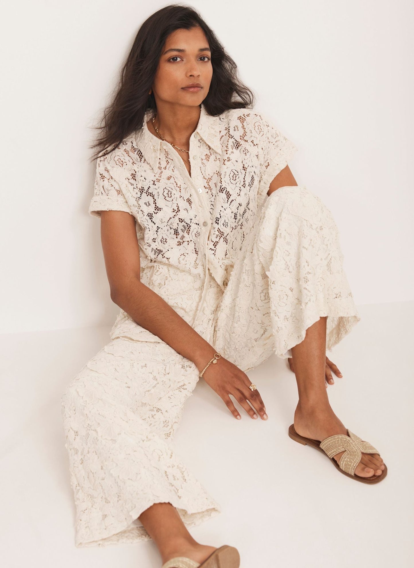Cream Lace Wide Trousers