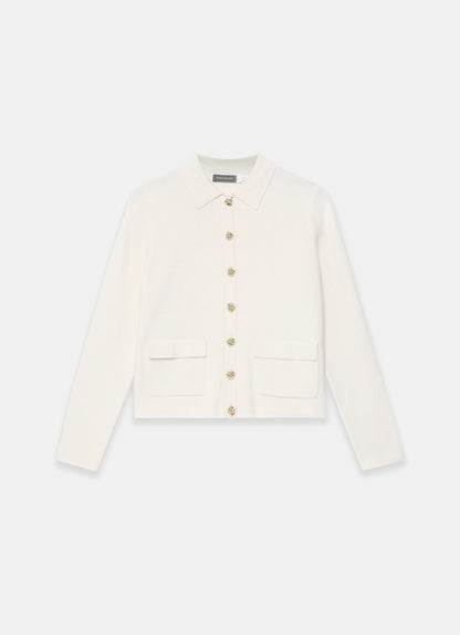 Cream Cotton Blend Collar Cardigan