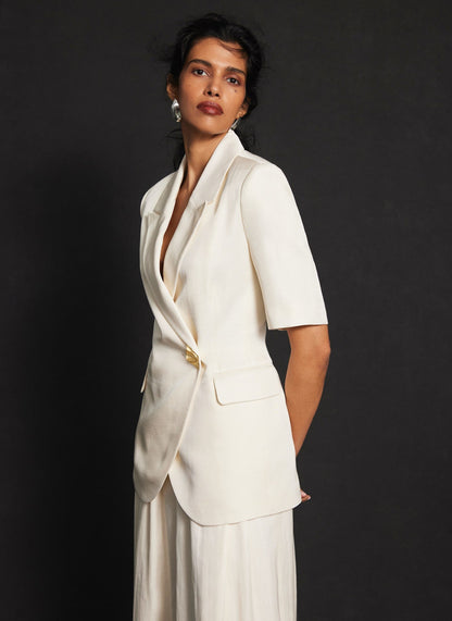 Cream Short Sleeve Longline Blazer
