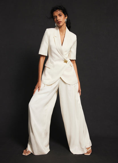 Cream Short Sleeve Longline Blazer