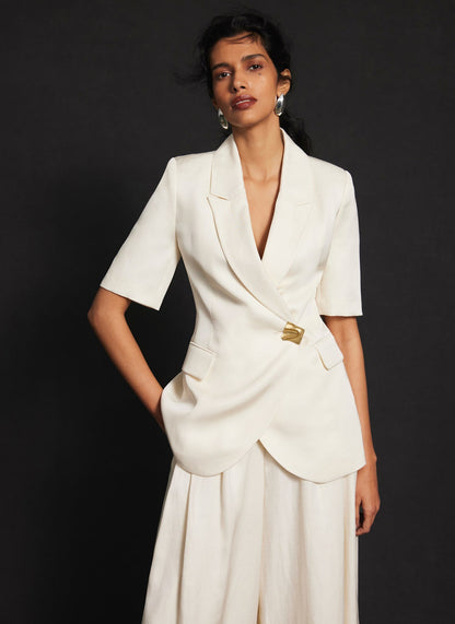 Cream Short Sleeve Longline Blazer