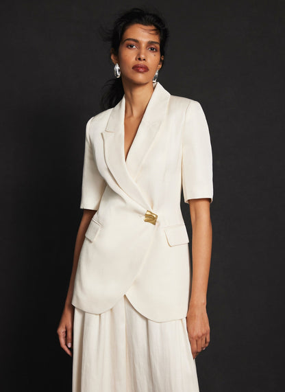 Cream Short Sleeve Longline Blazer