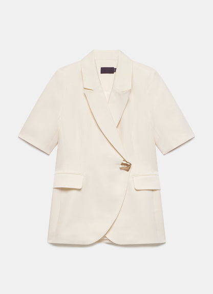 Cream Short Sleeve Longline Blazer