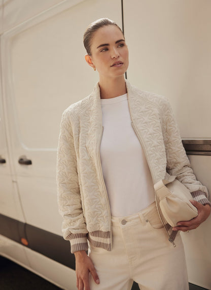 Cream Star Quilted Bomber Jacket