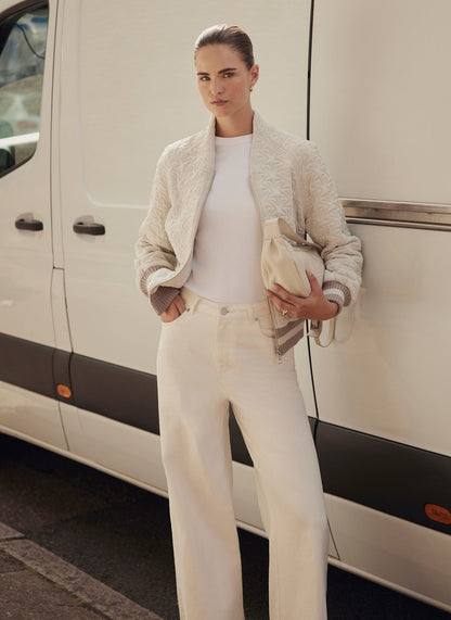 Cream Star Quilted Bomber Jacket