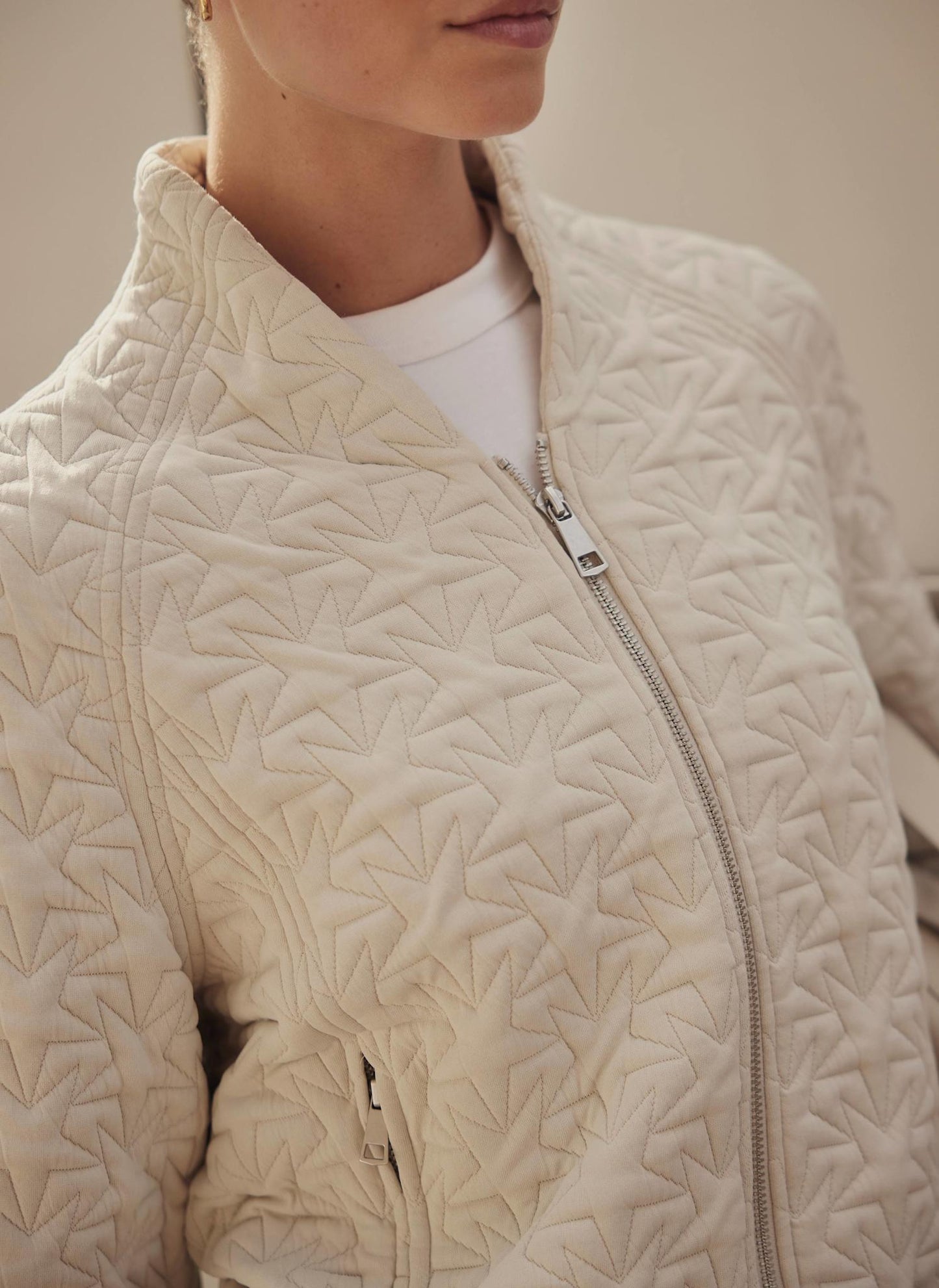 Cream Star Quilted Bomber Jacket