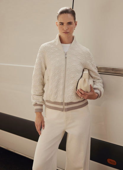 Cream Star Quilted Bomber Jacket
