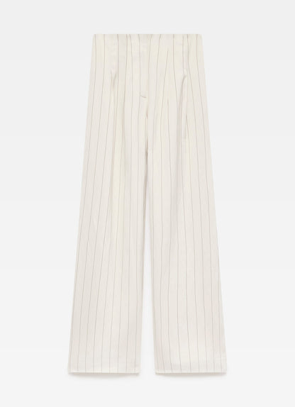 Cream Pinstripe Wide Leg Trousers