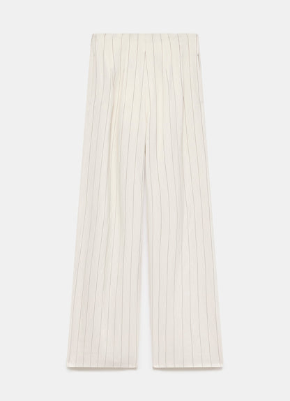 Cream Pinstripe Wide Leg Trousers