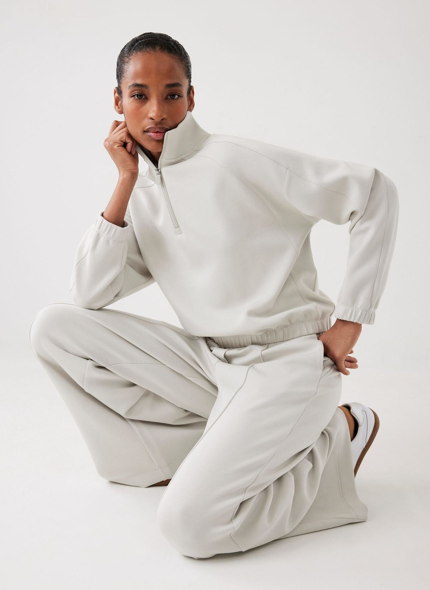 Cream Super Soft Zip Detail Sweatshirt