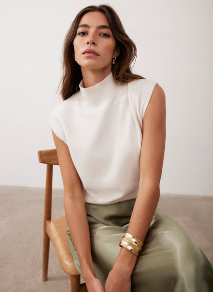 Cream Sleeveless Knit Top