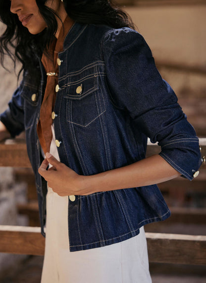 Dark Indigo Puff Sleeve Denim Jacket