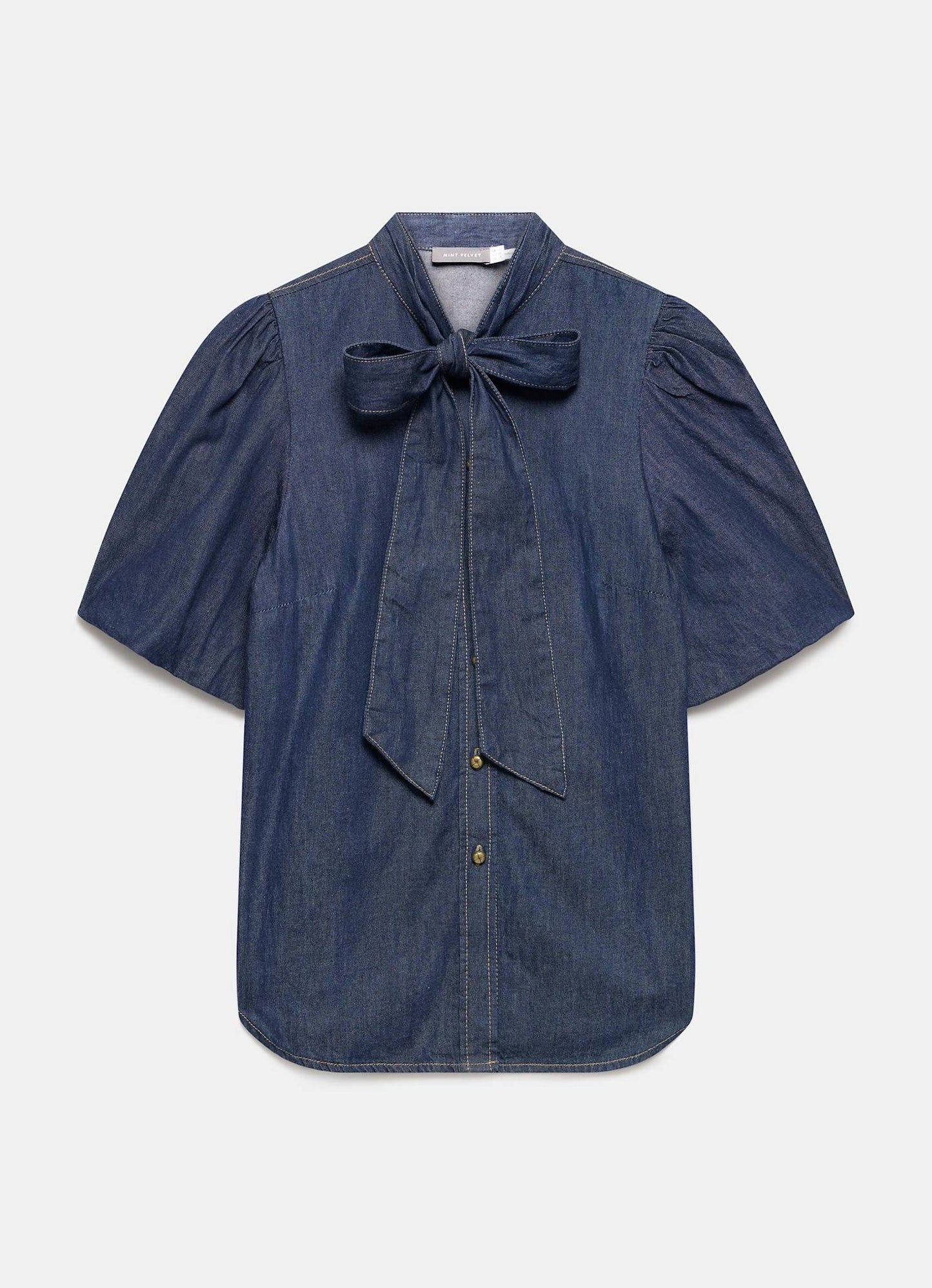 Dark Indigo Puff Sleeve Denim Shirt