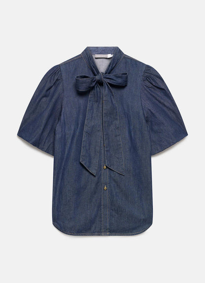 Dark Indigo Puff Sleeve Denim Shirt