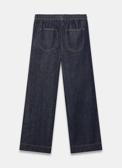 Dark Indigo Tie Waist Wide Jeans